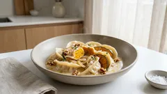 餃子の皮でかぼちゃトルテッリ—豆乳×白味噌のクリームソースで秋のごちそう